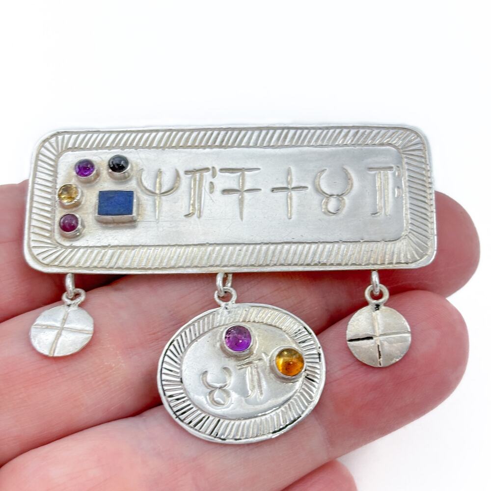 Vintage Sterling Silver 925 Gemstone Symbol Pendant Brooch